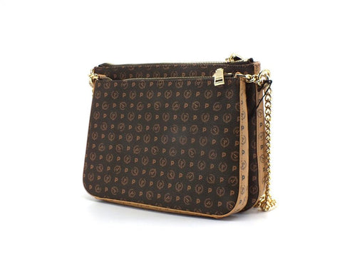 POLLINI Borsa Tracolla Zip Loghi Marrone Crema TE8469PP0DQ5330A - Sandrini Calzature e Abbigliamento