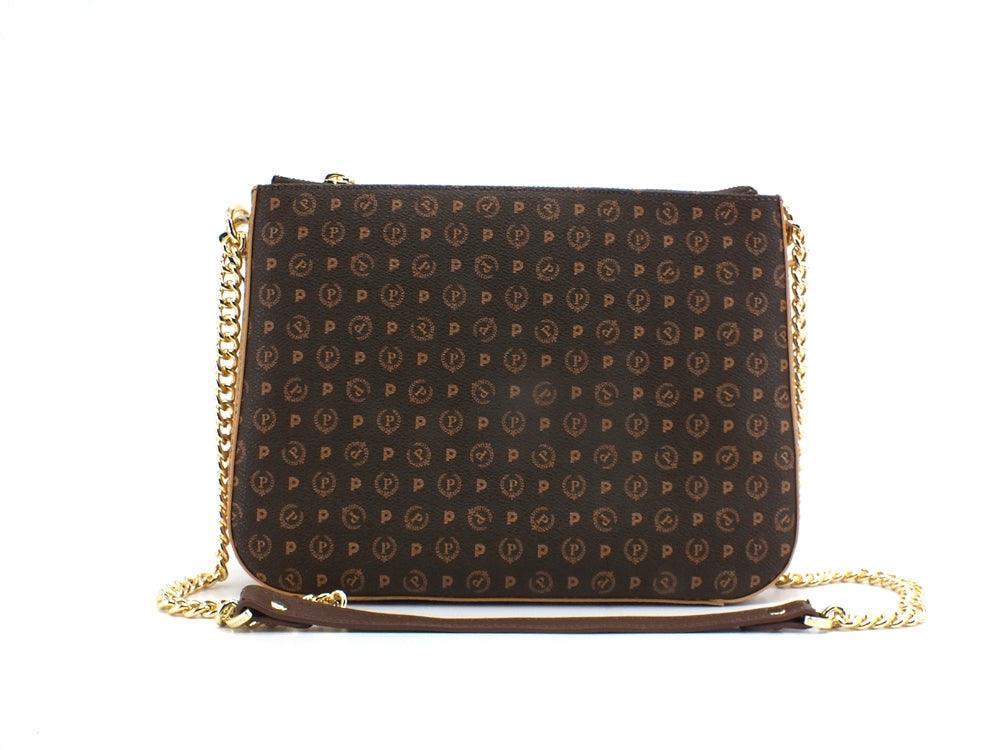 POLLINI Borsa Tracolla Zip Loghi Marrone Crema TE8469PP0DQ5330A - Sandrini Calzature e Abbigliamento