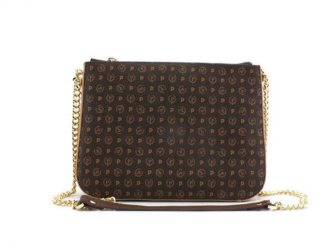POLLINI Borsa Tracolla Zip Loghi Marrone Crema TE8469PP0DQ5330A - Sandrini Calzature e Abbigliamento