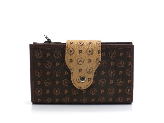 POLLINI Portafoglio Zip Clutch Loghi Printed Marrone Crema TE9015PP0DQ5330A - Sandrini Calzature e Abbigliamento
