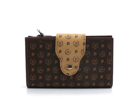 POLLINI Portafoglio Zip Clutch Loghi Printed Marrone Crema TE9015PP0DQ5330A - Sandrini Calzature e Abbigliamento