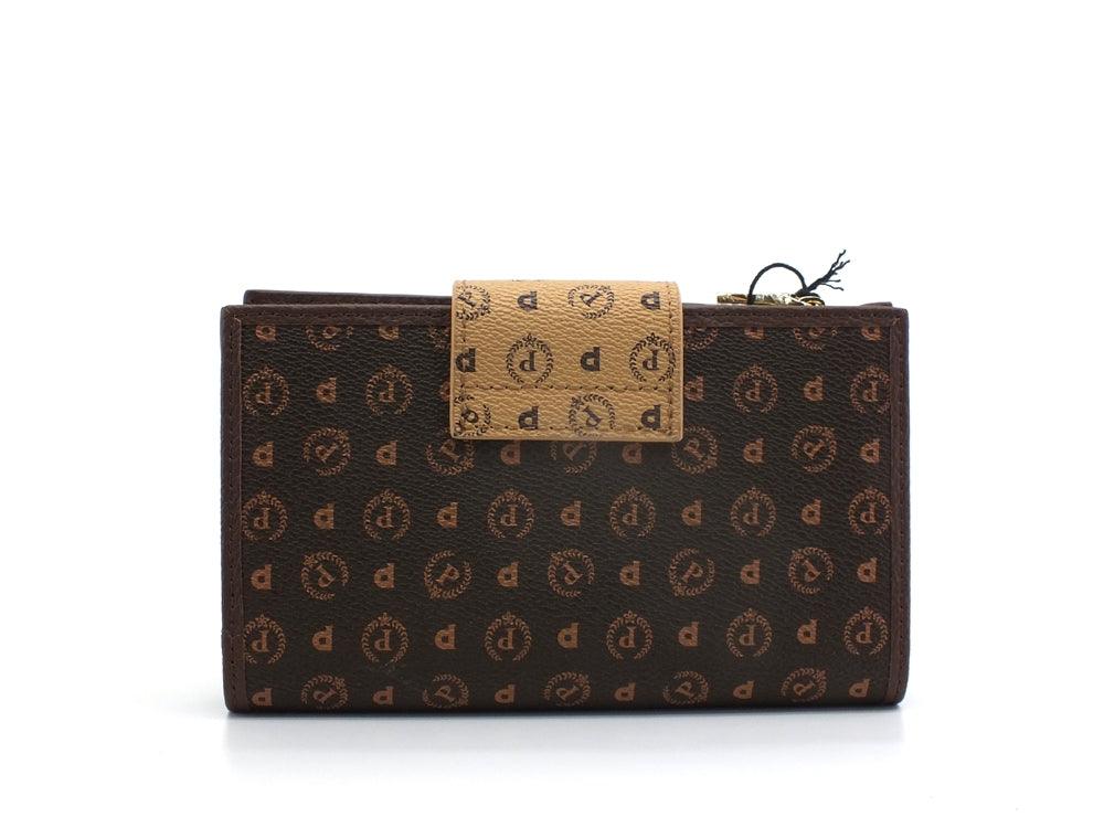 POLLINI Portafoglio Zip Clutch Loghi Printed Marrone Crema TE9015PP0DQ5330A - Sandrini Calzature e Abbigliamento