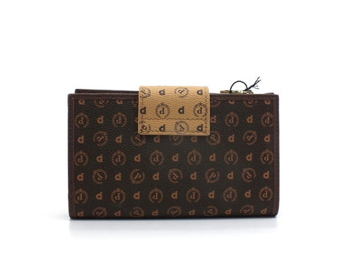 POLLINI Portafoglio Zip Clutch Loghi Printed Marrone Crema TE9015PP0DQ5330A - Sandrini Calzature e Abbigliamento