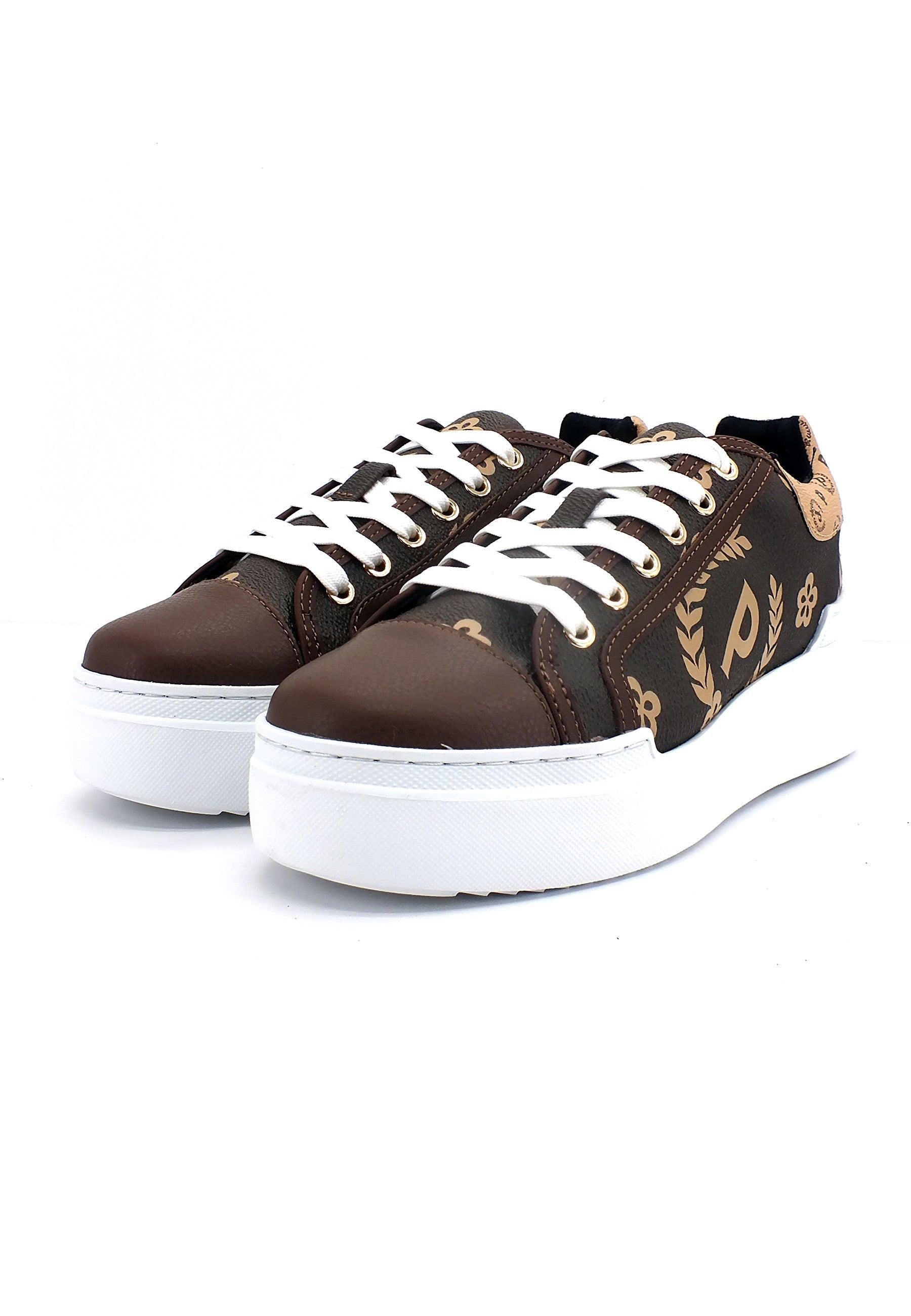 POLLINI Sneaker Loghi Donna Marrone Crema TA15274G0FQ1E11A - Sandrini Calzature e Abbigliamento