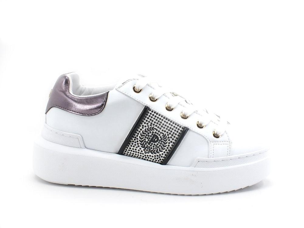 POLLINI Sneaker Retro Logo Strass Bianco Canna di Fucile SA15034G0DXB110B - Sandrini Calzature e Abbigliamento