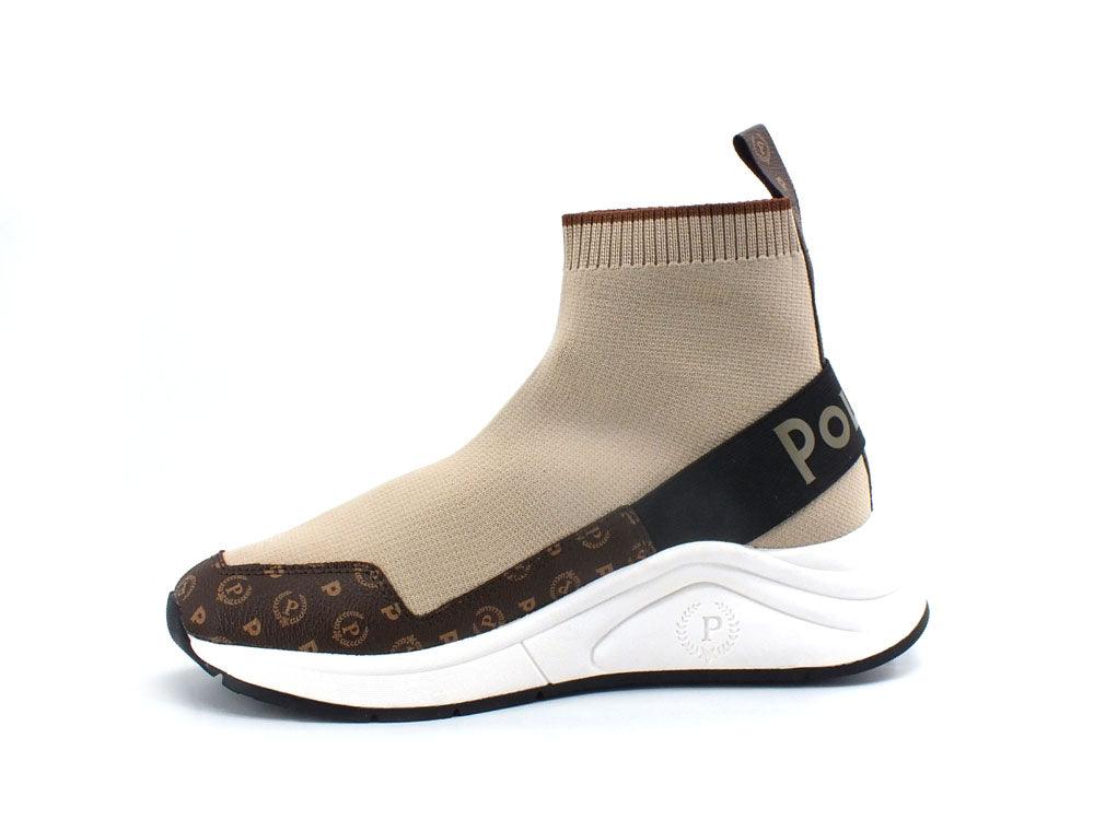POLLINI Sneaker Running Calzino Logo Marrone Beige TA15125G0DQ10300 - Sandrini Calzature e Abbigliamento