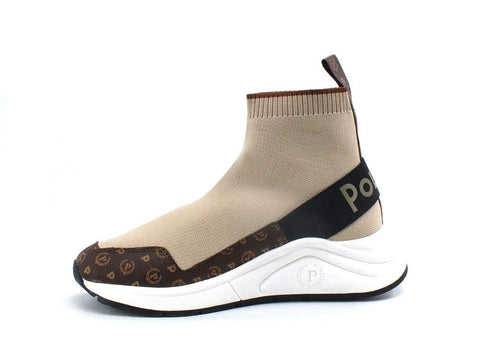 POLLINI Sneaker Running Calzino Logo Marrone Beige TA15125G0DQ10300 - Sandrini Calzature e Abbigliamento