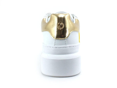 POLLINI Sneaker Strass Loghi Retro Lamè Bianco Oro SA15034G0EXG110B - Sandrini Calzature e Abbigliamento