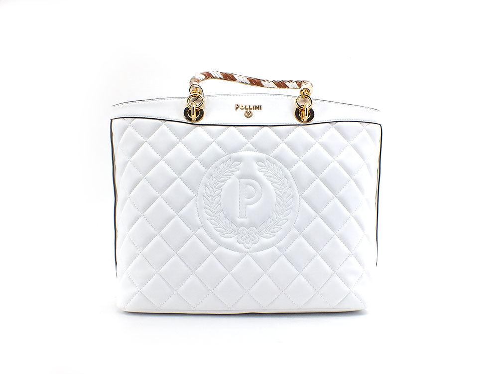 POLLINI Tote Quilted Logo Borsa Manici Bianco SC4555PP0ESB0100 - Sandrini Calzature e Abbigliamento