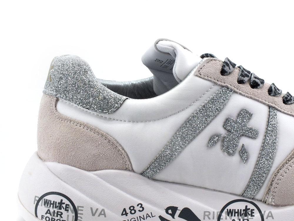 PREMIATA Layla Sneaker Suede Glitter White Silver LAYLA5655 - Sandrini Calzature e Abbigliamento