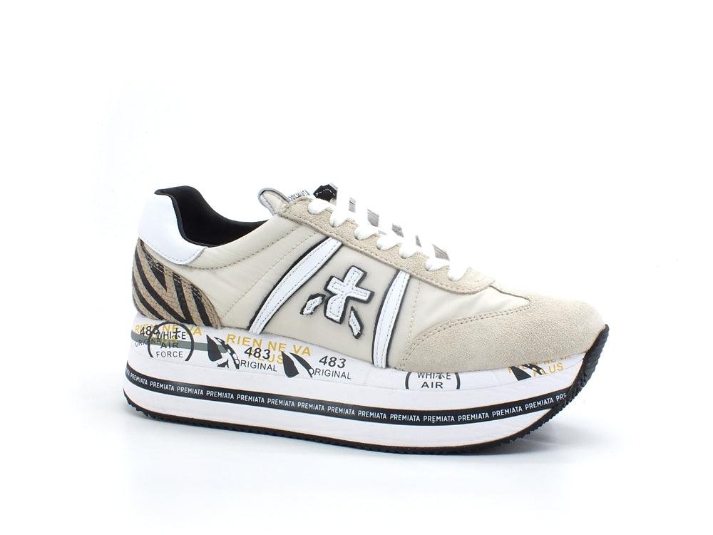 PREMIATA Sneaker Platform Logo Beige White BETH5609 - Sandrini Calzature e Abbigliamento