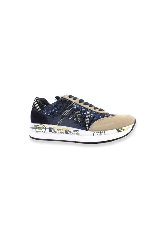 PREMIATA Sneaker Platform Running Paillettes Donna Beige Black CONNY5952 - Sandrini Calzature e Abbigliamento