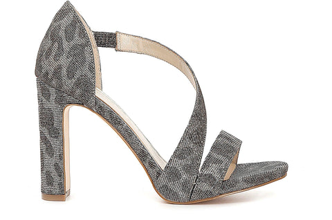 SANDALO CON TOPPONE E LACCIO ASIMMETRICO IN GLITTER LEOPARDATO - Sandrini Calzature e Abbigliamento