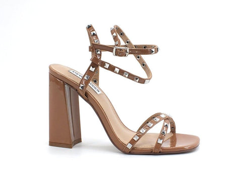 STEVE MADDEN Stazie Sandalo Tacco Borchie Camel Patent STAZ01S1 - Sandrini Calzature e Abbigliamento