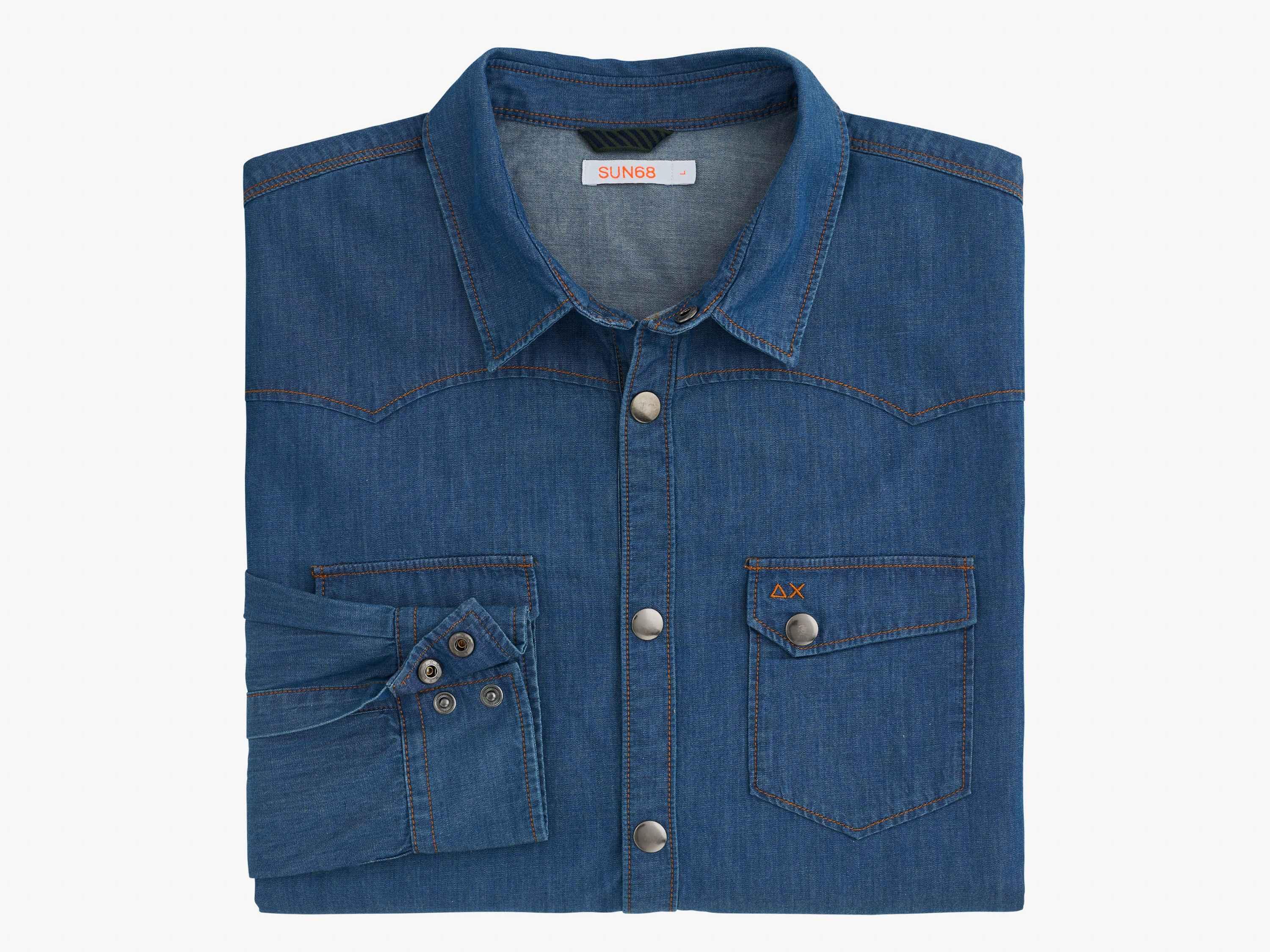 SUN68 Camicia Denim Texana Navy Blu S40109 - Sandrini Calzature e Abbigliamento