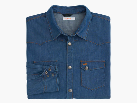 SUN68 Camicia Denim Texana Navy Blu S40109 - Sandrini Calzature e Abbigliamento
