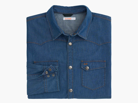 SUN68 Camicia Denim Texana Navy Blu S40109 - Sandrini Calzature e Abbigliamento