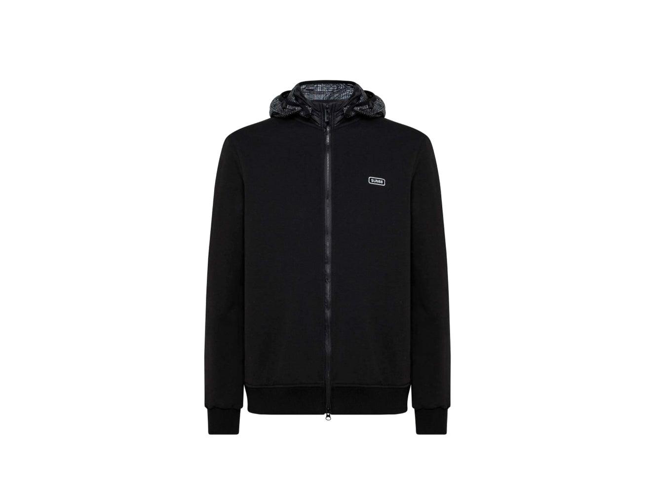 SUN68 Felpa Bomber Cappuccio Nylon Nero F41133 - Sandrini Calzature e Abbigliamento