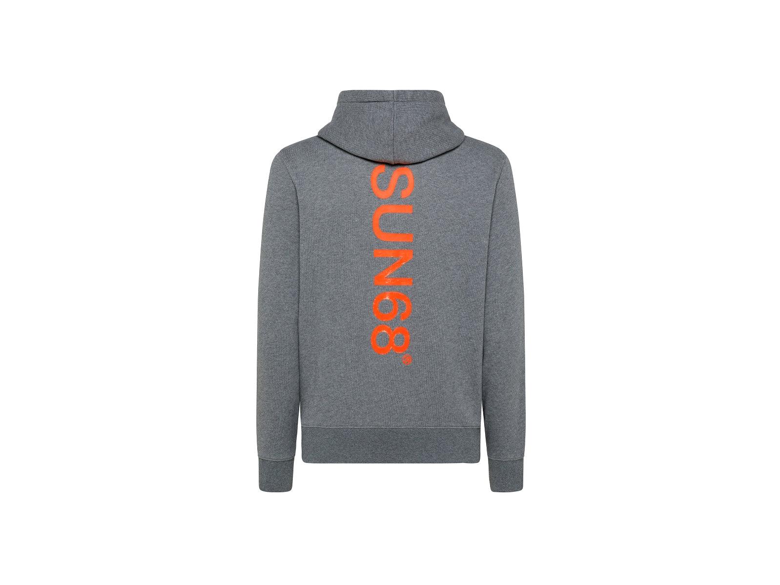 SUN68 Felpa Cappuccio Logo Fluo Grigio Medio F41117 - Sandrini Calzature e Abbigliamento