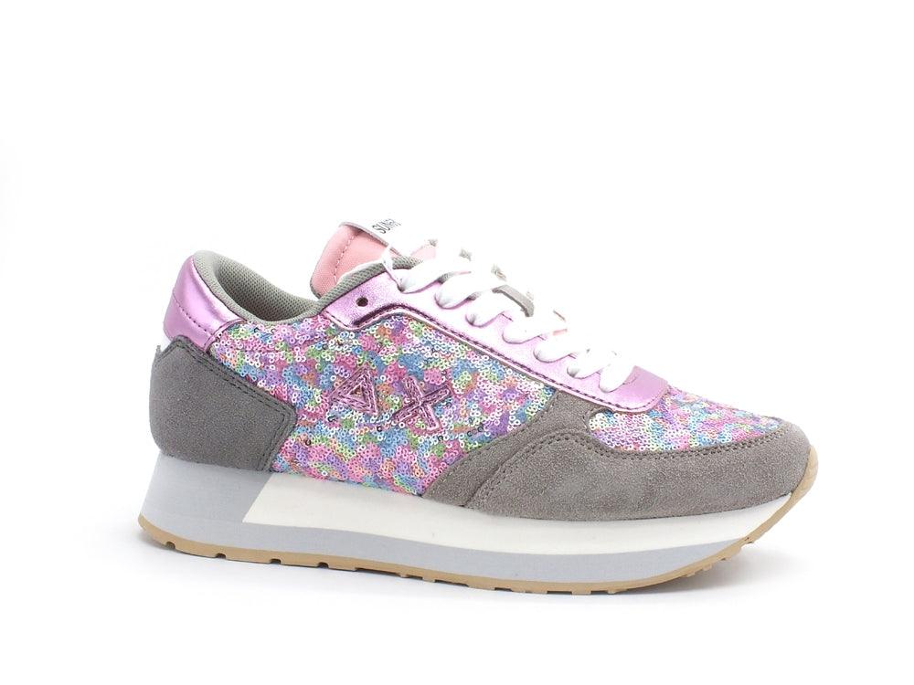 SUN68 Kelly Pailettes Sneaker Running Donna Grigio Chiaro Rosa Z31221 - Sandrini Calzature e Abbigliamento