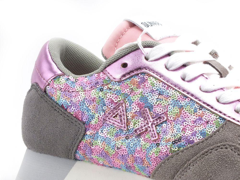 SUN68 Kelly Pailettes Sneaker Running Donna Grigio Chiaro Rosa Z31221 - Sandrini Calzature e Abbigliamento
