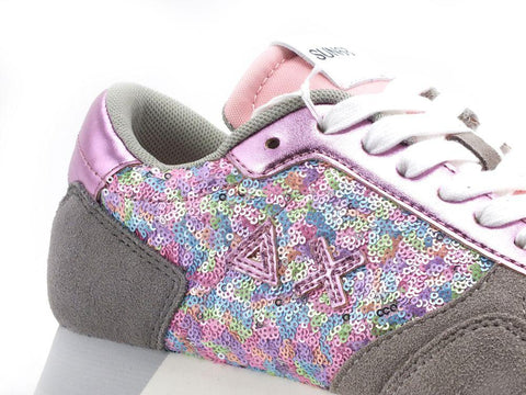 SUN68 Kelly Pailettes Sneaker Running Donna Grigio Chiaro Rosa Z31221 - Sandrini Calzature e Abbigliamento