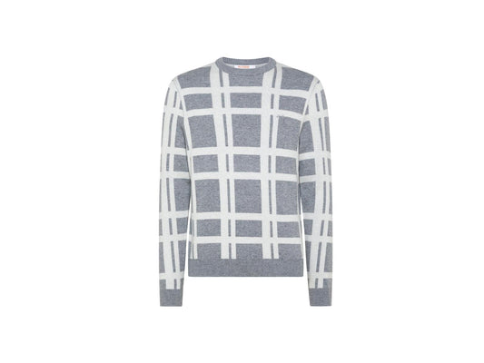 SUN68 Maglione Girocollo Fantasia Geometrica Grigio Chiaro K41136 - Sandrini Calzature e Abbigliamento