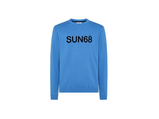 SUN68 Maglione Girocollo Logo Velluto Azzurro K41116 - Sandrini Calzature e Abbigliamento