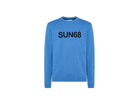 SUN68 Maglione Girocollo Logo Velluto Azzurro K41116 - Sandrini Calzature e Abbigliamento