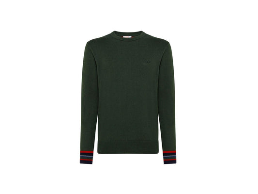 SUN68 Maglione Girocollo Polsini Righe Verde Militare K41145 - Sandrini Calzature e Abbigliamento
