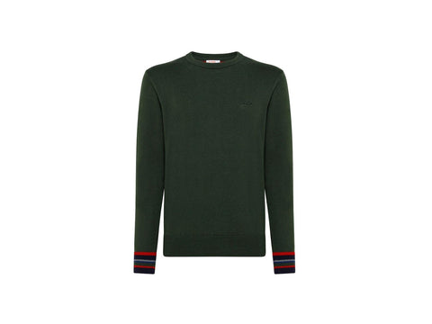 SUN68 Maglione Girocollo Polsini Righe Verde Militare K41145 - Sandrini Calzature e Abbigliamento