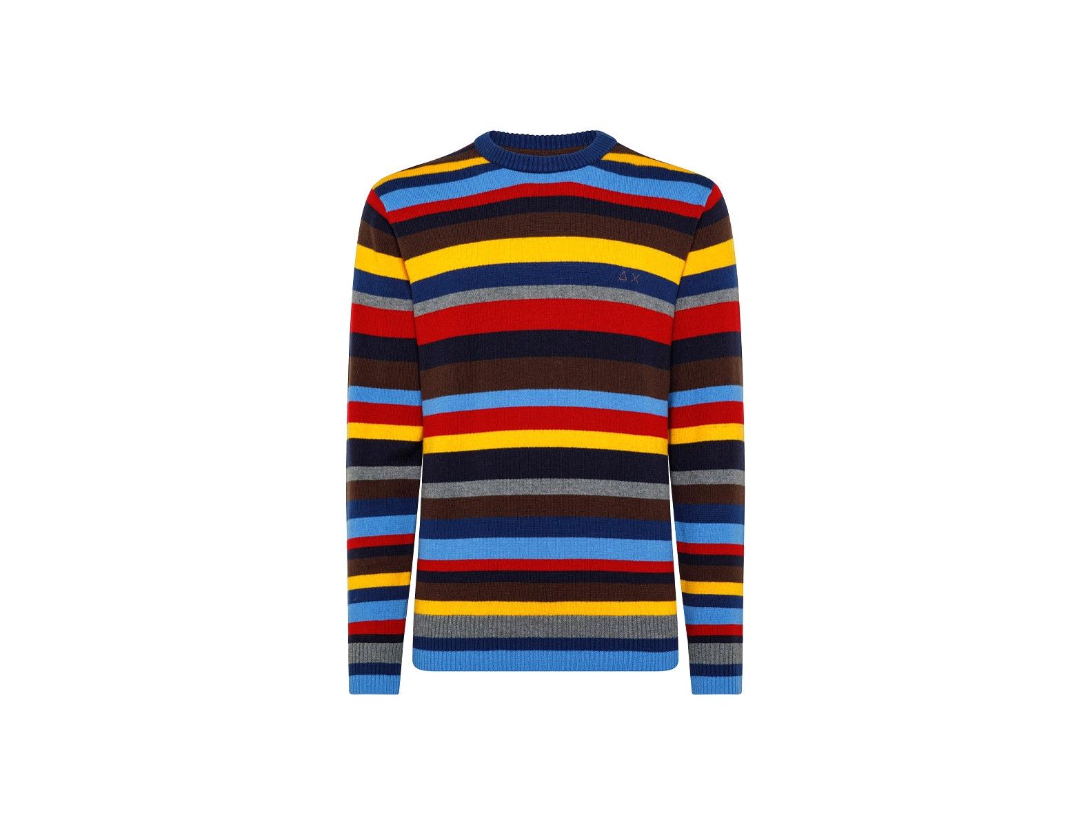 SUN68 Maglione Girocollo Righe Marrone K41146 - Sandrini Calzature e Abbigliamento