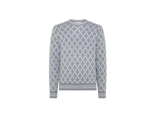 SUN68 Maglione Girocollo Rombi Logo Grigio Chiaro K41138 - Sandrini Calzature e Abbigliamento