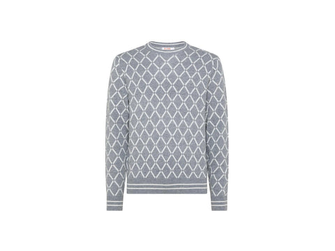 SUN68 Maglione Girocollo Rombi Logo Grigio Chiaro K41138 - Sandrini Calzature e Abbigliamento