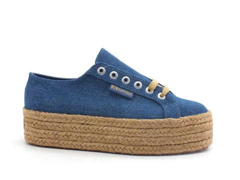 SUPERGA 2790 Drill Denim Rope Sneaker Platform Jeans Md Blue Natural S41115W - Sandrini Calzature e Abbigliamento