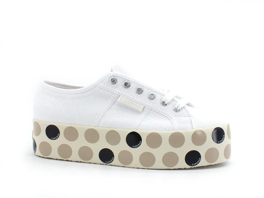 SUPERGA 2790 Logo Polkadots Sneaker Platform White Beige Black S31163W - Sandrini Calzature e Abbigliamento
