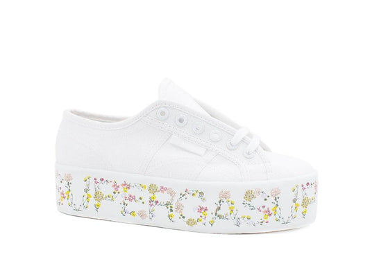 SUPERGA 2790Flower Bloom Lettering Sneaker Donna Platform White Flower S21181W - Sandrini Calzature e Abbigliamento