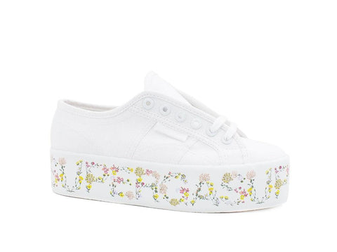 SUPERGA 2790Flower Bloom Lettering Sneaker Donna Platform White Flower S21181W - Sandrini Calzature e Abbigliamento