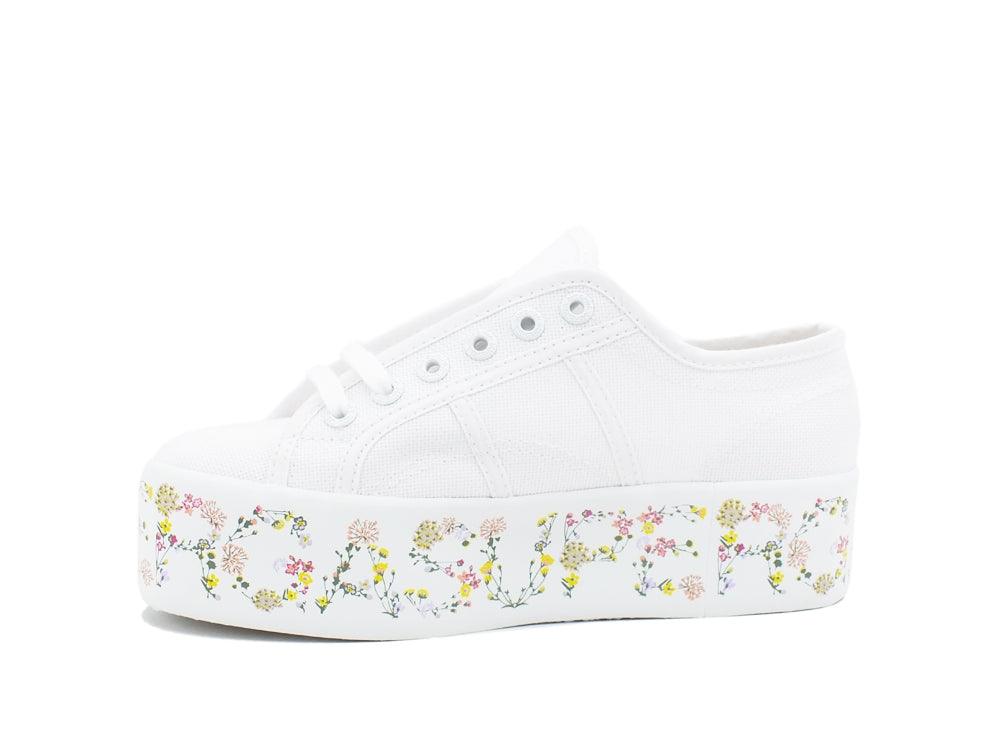 SUPERGA 2790Flower Bloom Lettering Sneaker Donna Platform White Flower S21181W - Sandrini Calzature e Abbigliamento