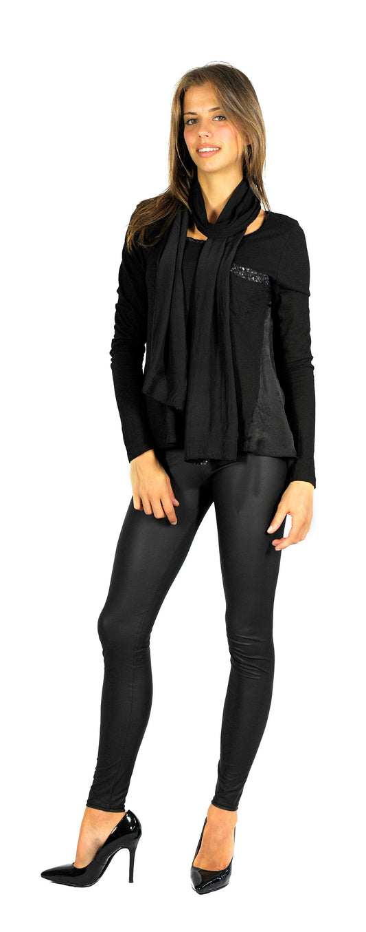 T-SHIRT MANICA LUNGA CON TASCA BORDATA DA PAILLETTES + FOULARD - Sandrini Calzature e Abbigliamento