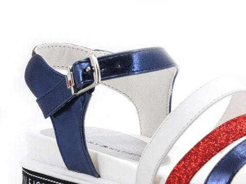 TOMMY HILFIGER Sandalo Bambina Velcro Tricolor Blu Rosso Bianco T3A2-31042 - Sandrini Calzature e Abbigliamento