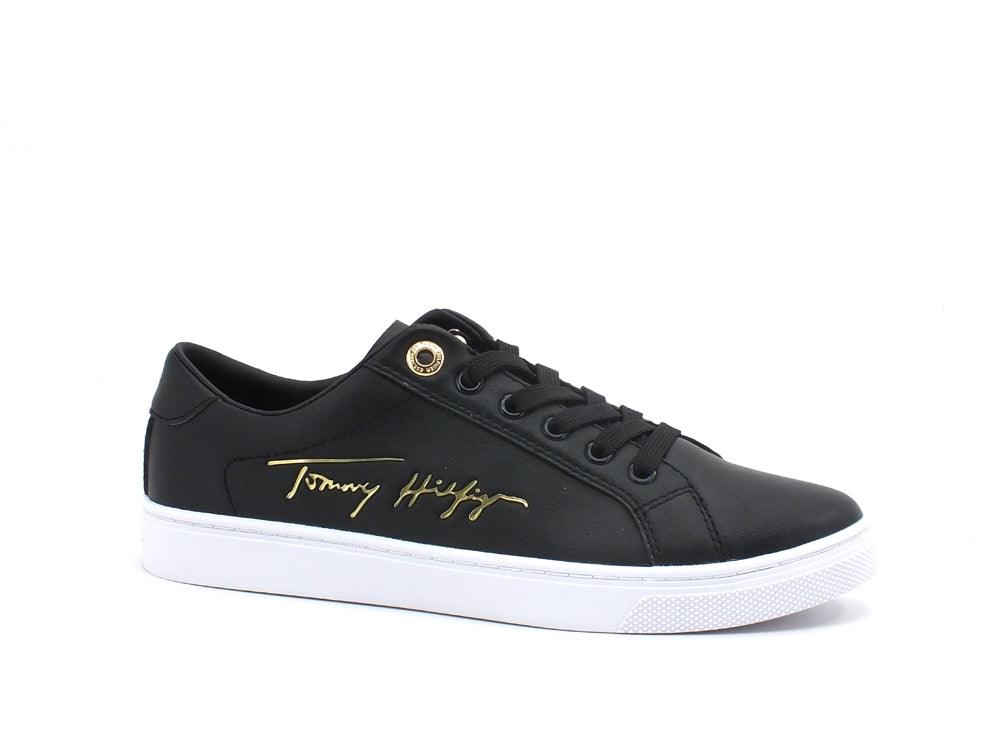 TOMMY HILFIGER Sneaker Pelle Logo Oro Black FW0FW05543 - Sandrini Calzature e Abbigliamento