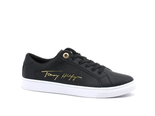 TOMMY HILFIGER Sneaker Pelle Logo Oro Black FW0FW05543 - Sandrini Calzature e Abbigliamento