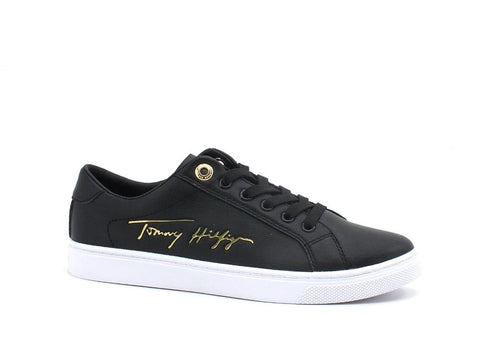 TOMMY HILFIGER Sneaker Pelle Logo Oro Black FW0FW05543 - Sandrini Calzature e Abbigliamento