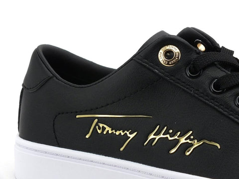TOMMY HILFIGER Sneaker Pelle Logo Oro Black FW0FW05543 - Sandrini Calzature e Abbigliamento