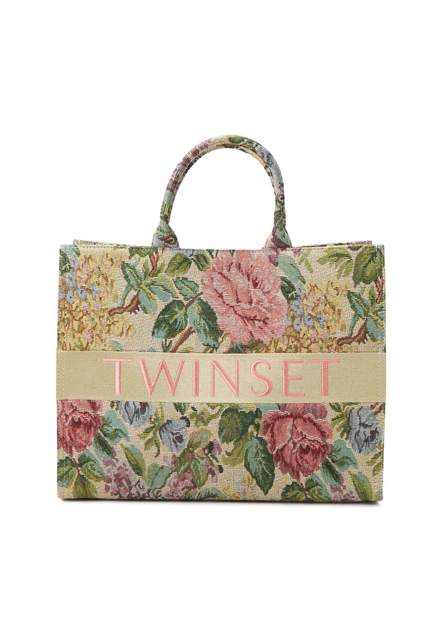 TWINSET Borsa Tote Ricamo Fiori Fantasia Gobeline 232TD8240 - Sandrini Calzature e Abbigliamento