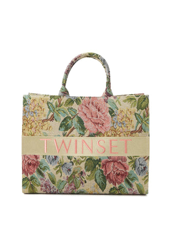 TWINSET Borsa Tote Ricamo Fiori Fantasia Gobeline 232TD8240 - Sandrini Calzature e Abbigliamento