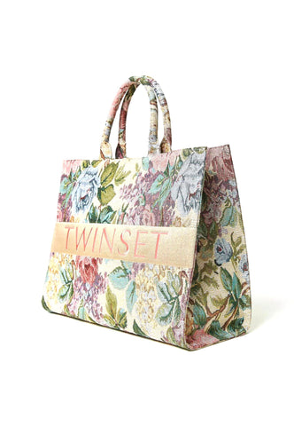 TWINSET Borsa Tote Ricamo Fiori Fantasia Gobeline 232TD8240 - Sandrini Calzature e Abbigliamento