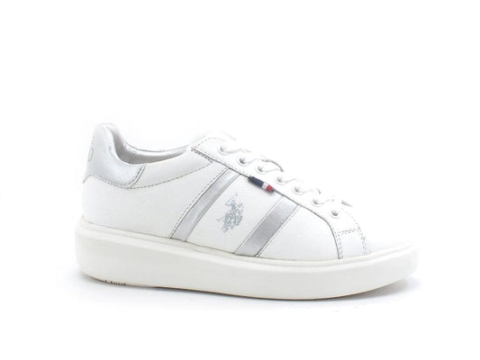 U.S. POLO Sneaker Leather White Silver CARDI001 - Sandrini Calzature e Abbigliamento