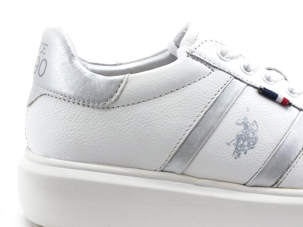 U.S. POLO Sneaker Leather White Silver CARDI001 - Sandrini Calzature e Abbigliamento